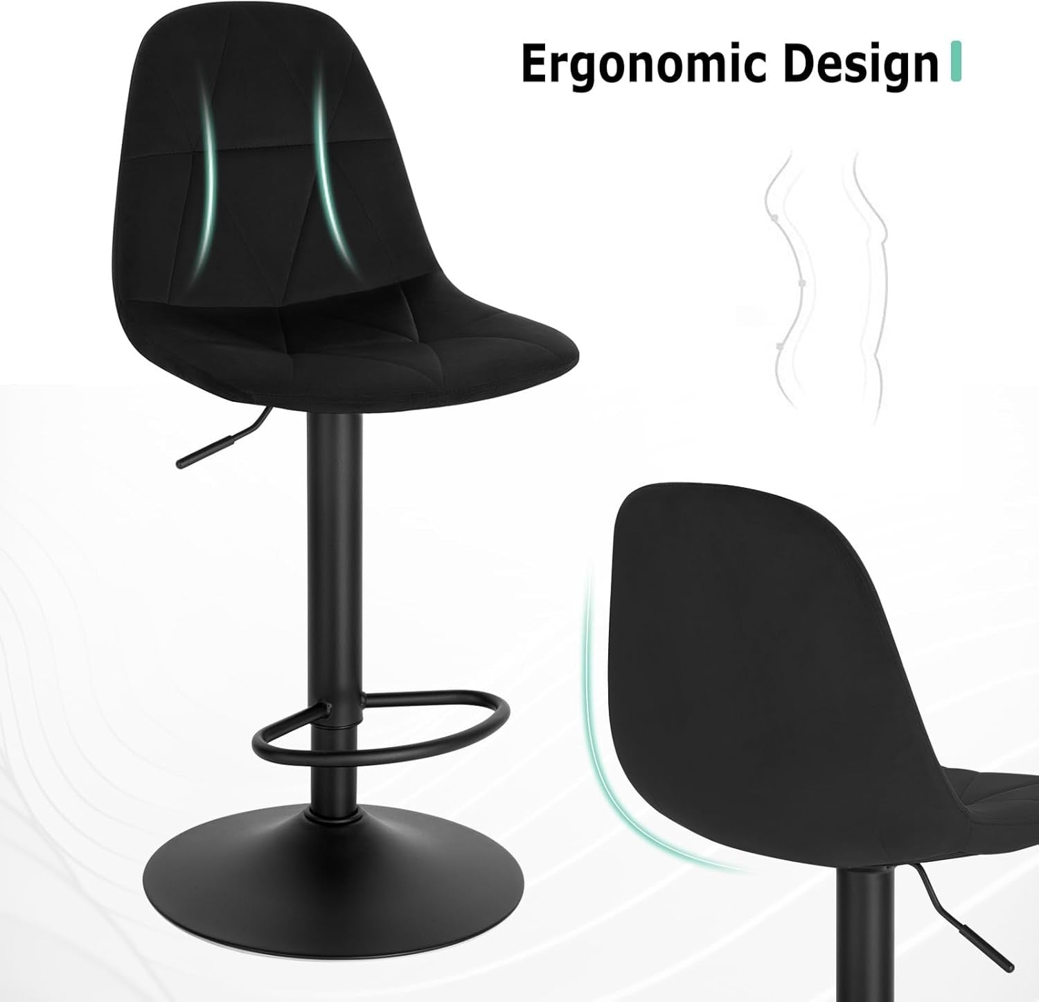 Adjustable Swivel Velvet Bar Stool L-Shaped Seat with Footrest 60-81cm