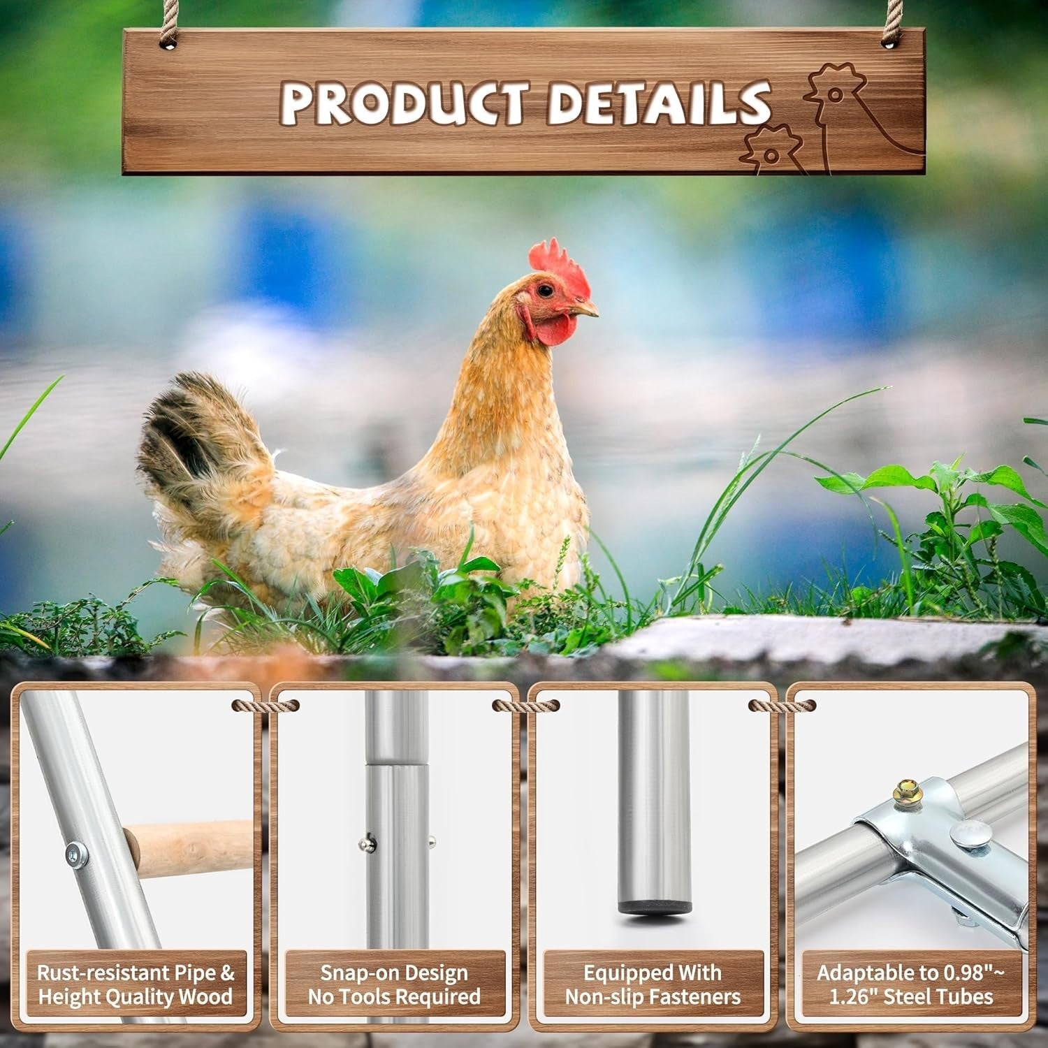 Chicken Roosting Ladder Perch 55.1x41.1in Wood Metal