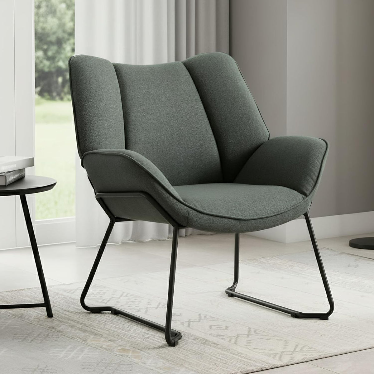 Green Linen Accent Tub Chair Metal Legs Modern Armchair