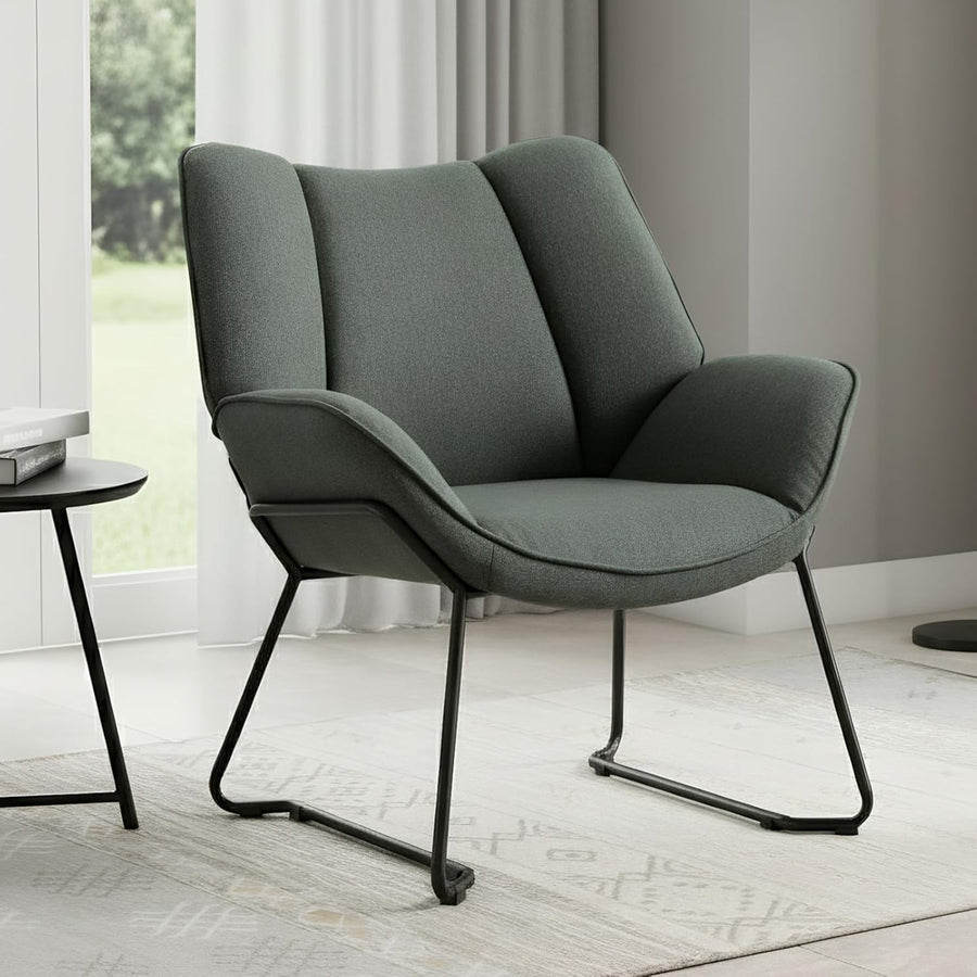 Green Linen Accent Tub Chair Metal Legs Modern Armchair