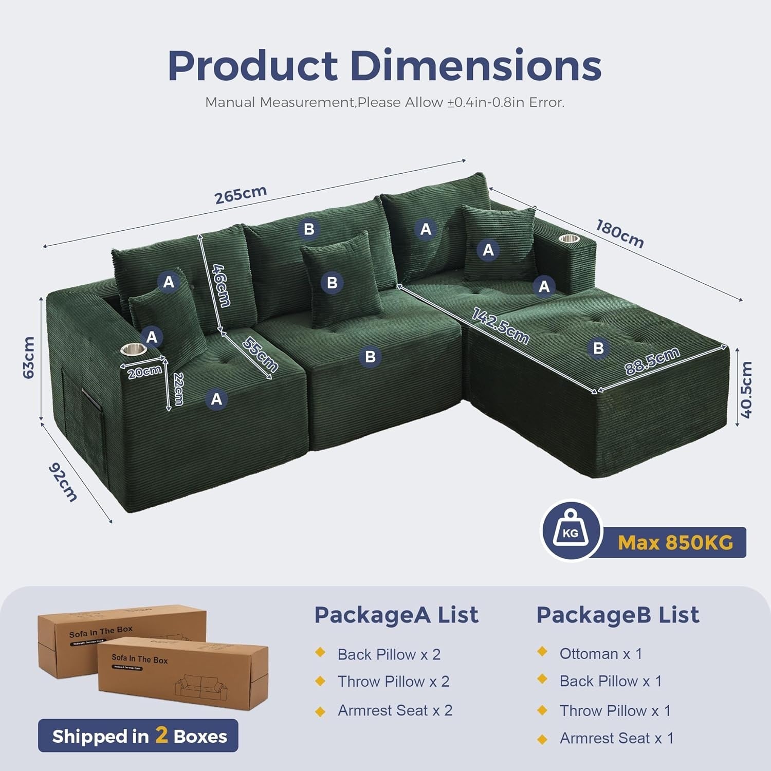 L-Shaped Modular Corner Sofa with Cup Holder Deep Memory Foam Seat