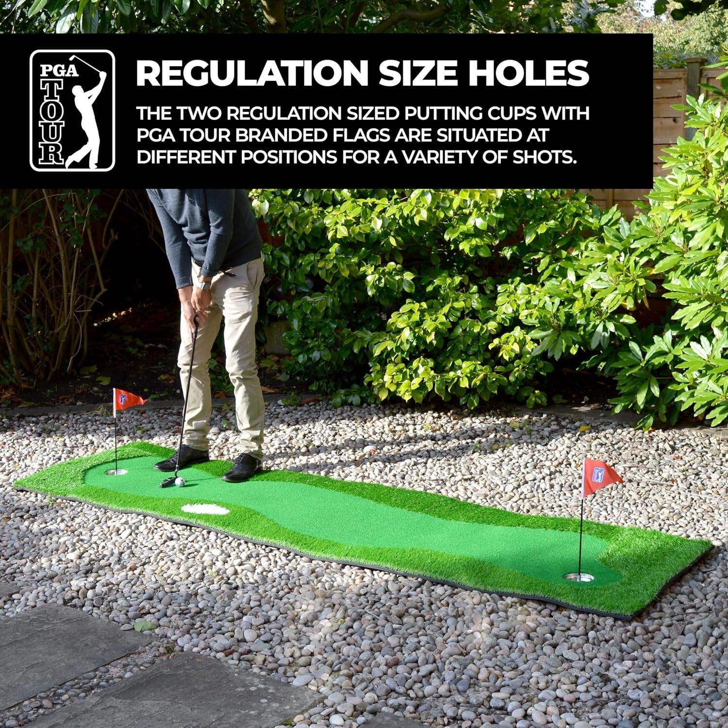Golf Putting Mat Indoor Practice Green w/ Ball Return Alignment Lines 2 Hole