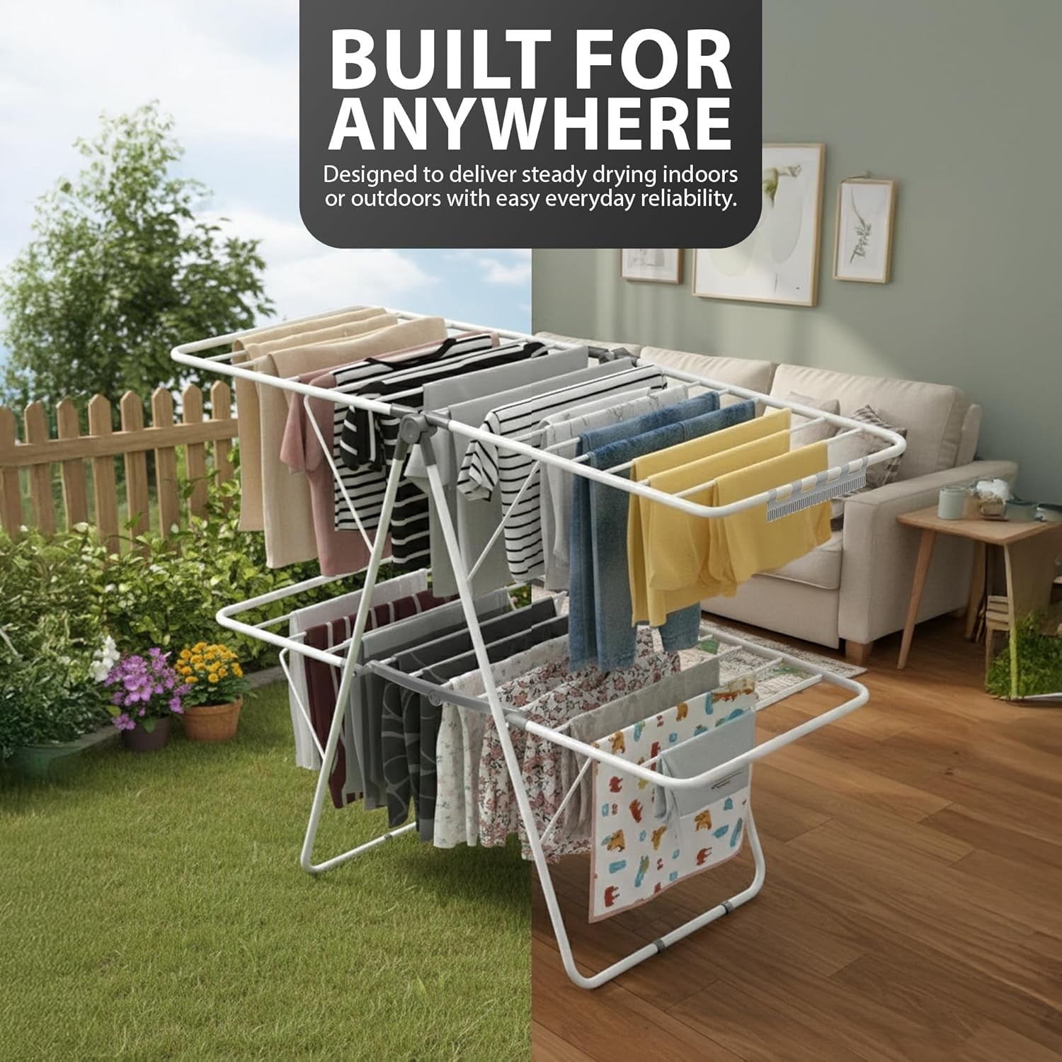 18m Folding Clothes Airer Drying Rack Indoor Outdoor Heavy Duty Steel