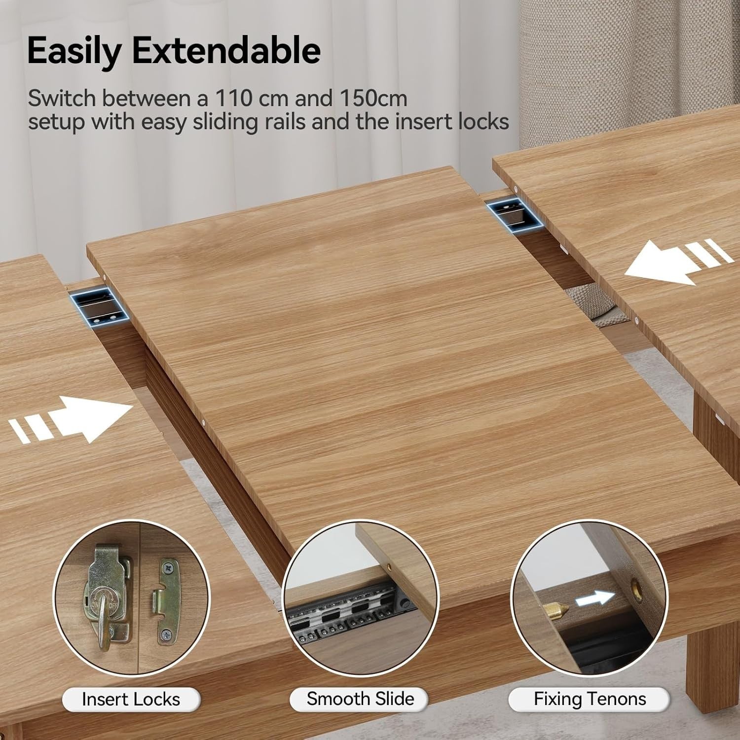 Extendable Dining Table 6-8 Seater Oak Wood Kitchen Home Solid Legs
