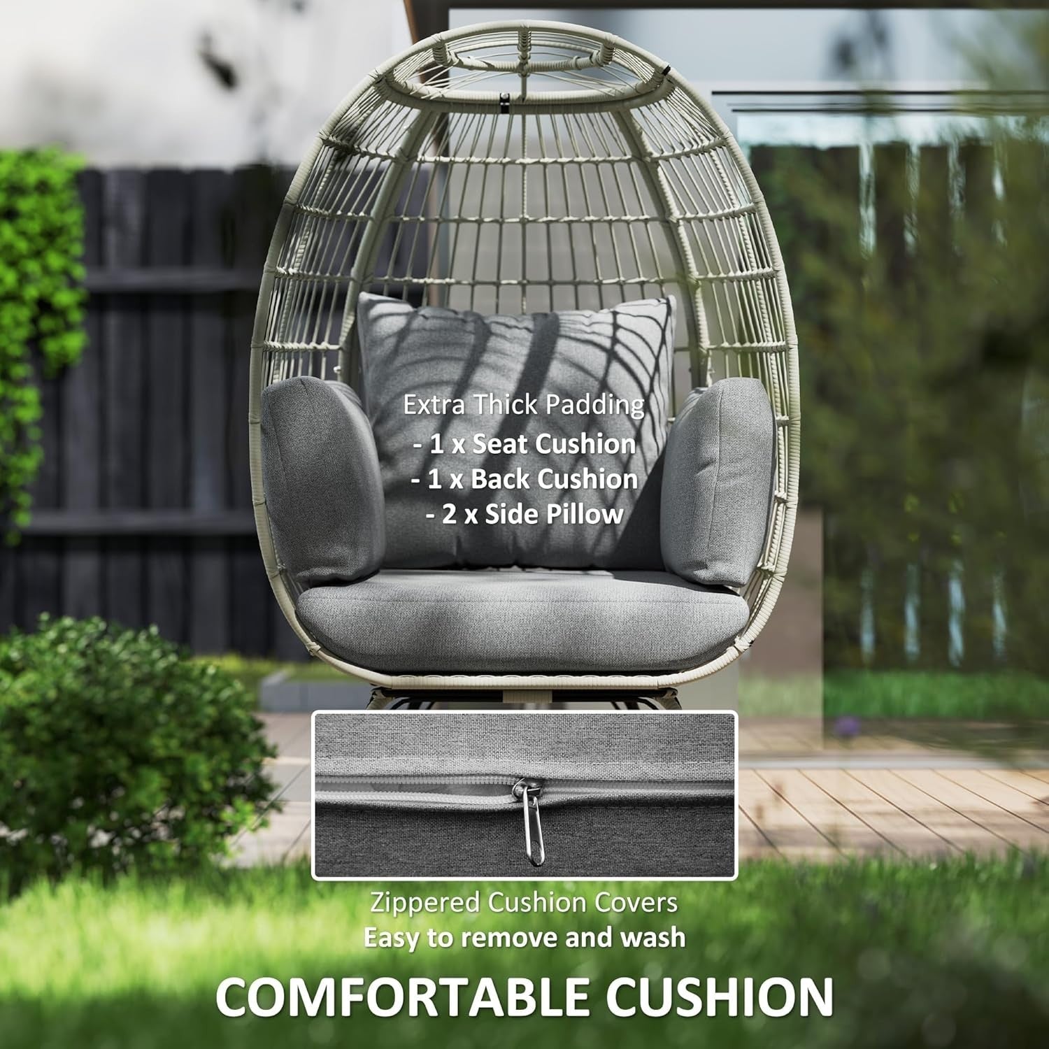 Oversized Egg Chair Garden Lounge Seat with Cushions Modern Rattan Cocoon