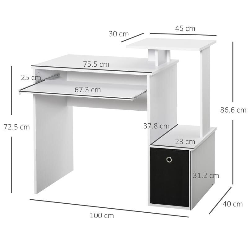 White Computer Desk w/ Keyboard Tray & Drawer Home Office Study Workstation