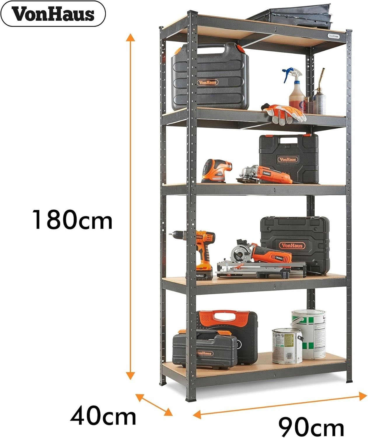 3-Pack 5-Tier Garage Shelves 180x90x40cm Heavy-Duty Adjustable Steel