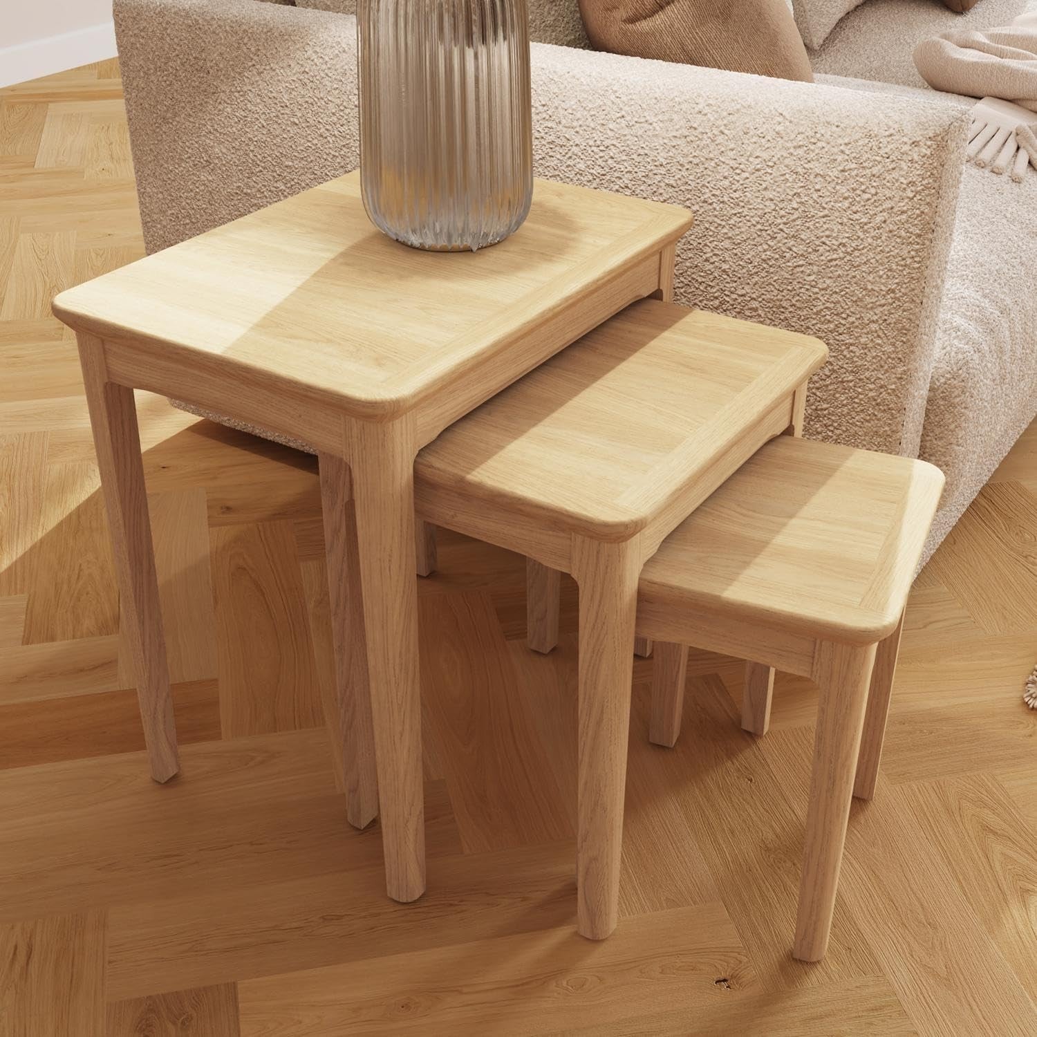 Natural Wood Nesting Tables Set 3 Side Lamp End Coffee Home Furniture