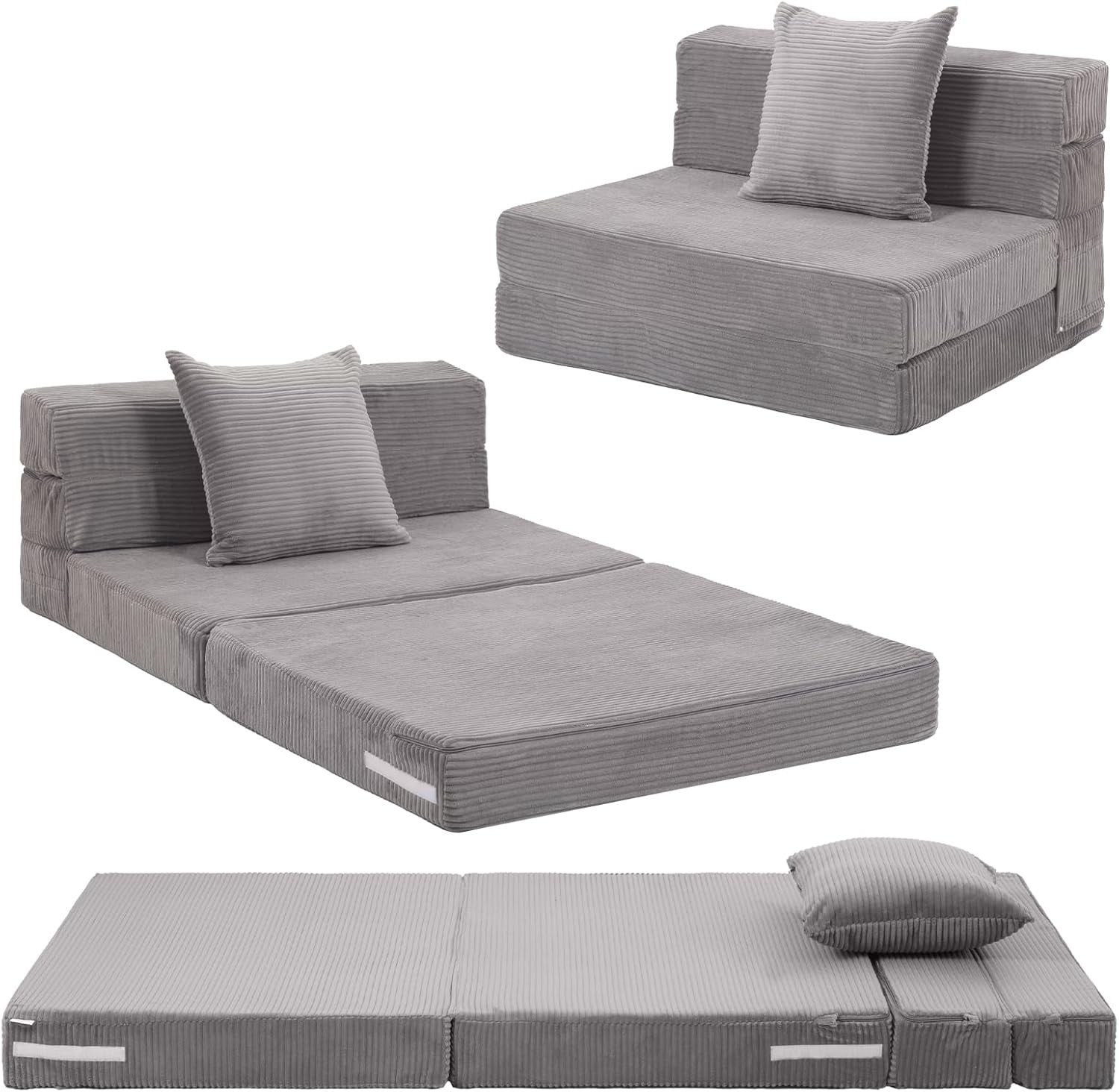 Folding Sofa Bed Chair Z Single 190x90cm Guest Mattress Lounger Grey