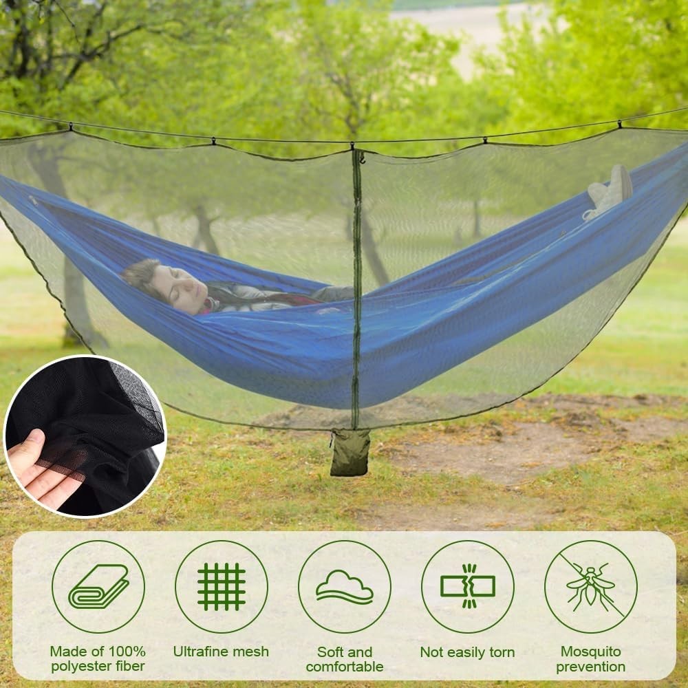 Mosquito Net for Camping Hammock – Lightweight Double Zipper, 1 Person, Military