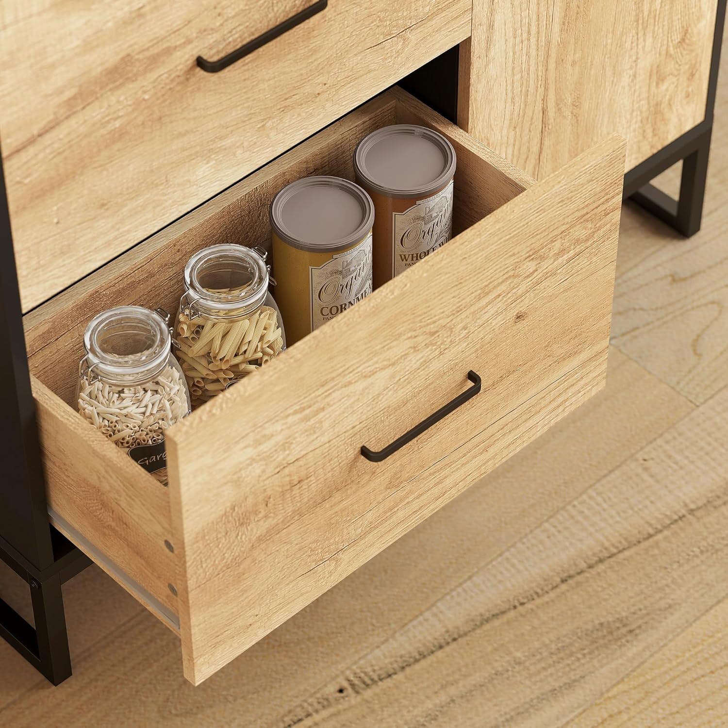 Freestanding Kitchen Storage Cabinet with Shelves Drawers & Microwave Stand