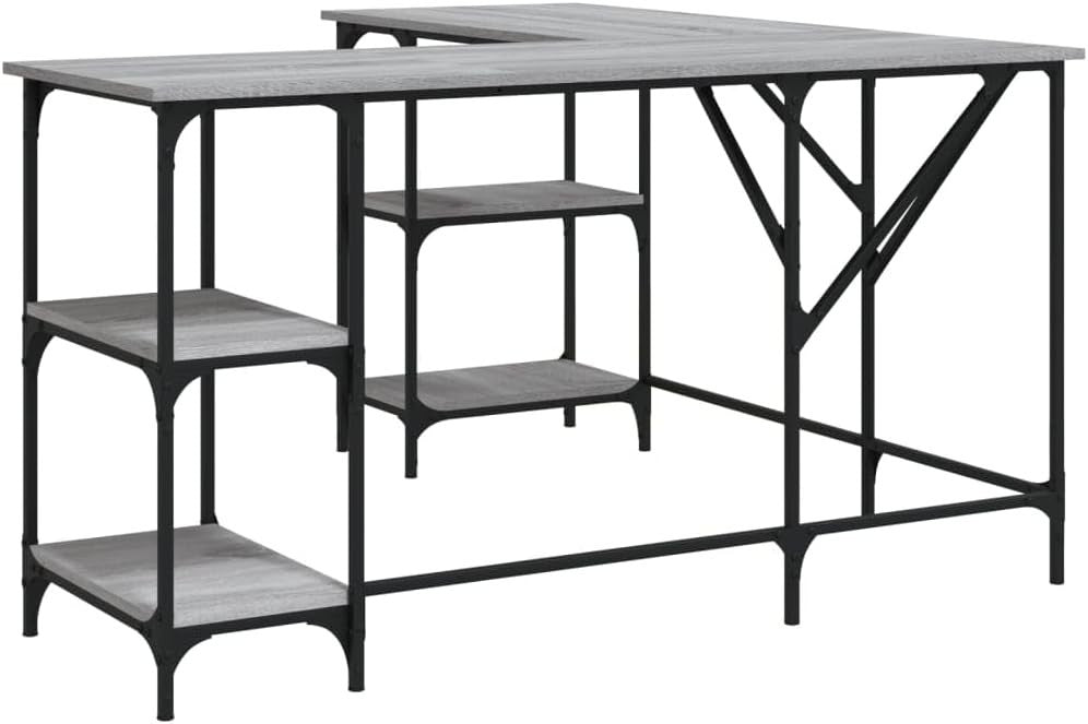 L-Shape Corner Desk with Shelves 139cm Grey Sonoma Home Office Table