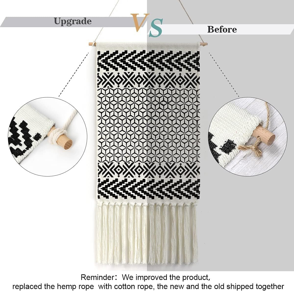 Boho Macrame Wall Hanging Black White Geometric Tapestry Decor