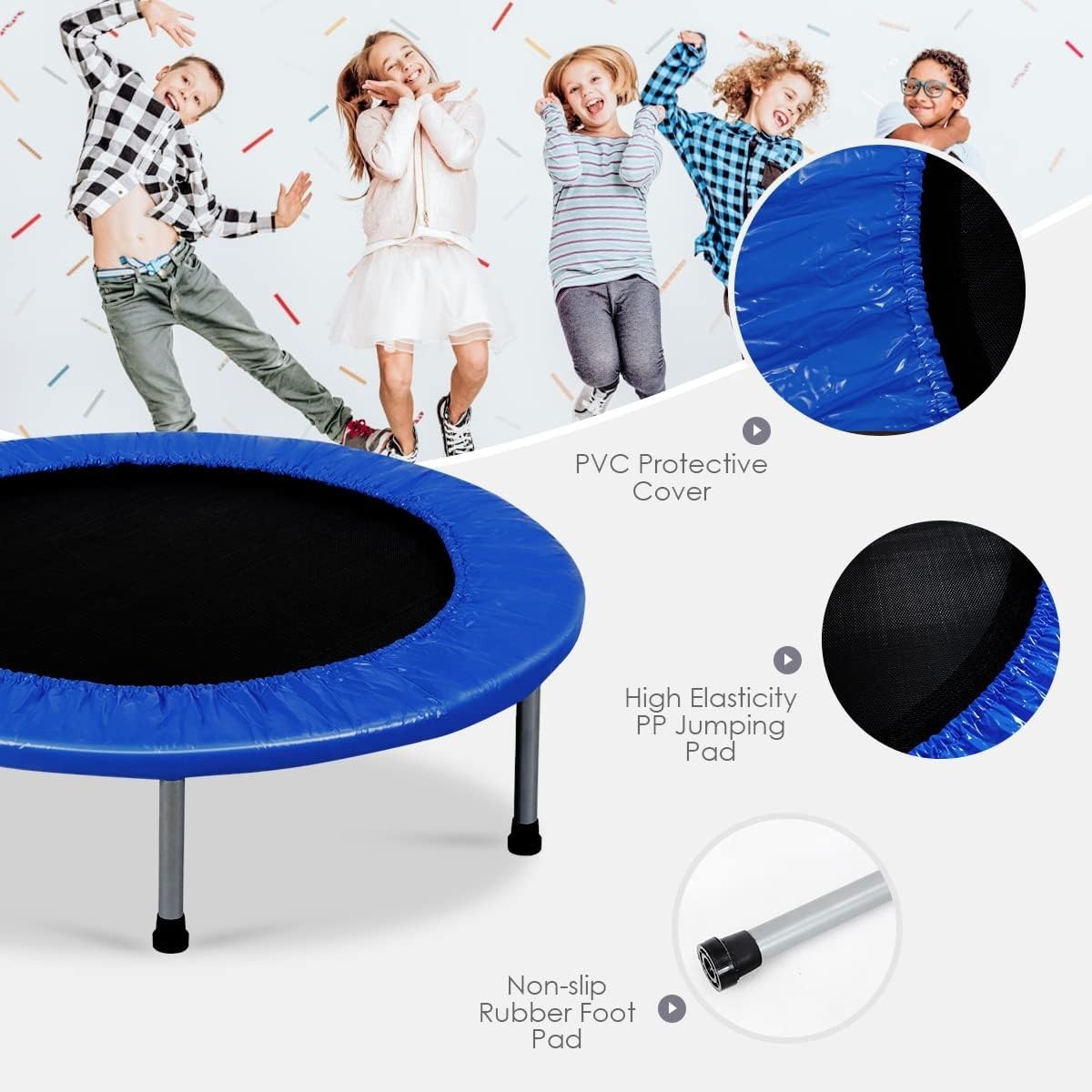 38in Foldable Fitness Bouncer Mini Trampoline Indoor Outdoor 150KG
