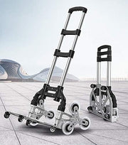 Aluminium Stair Climbing Trolley Folding Cart 10 Wheels Adjustable Handle