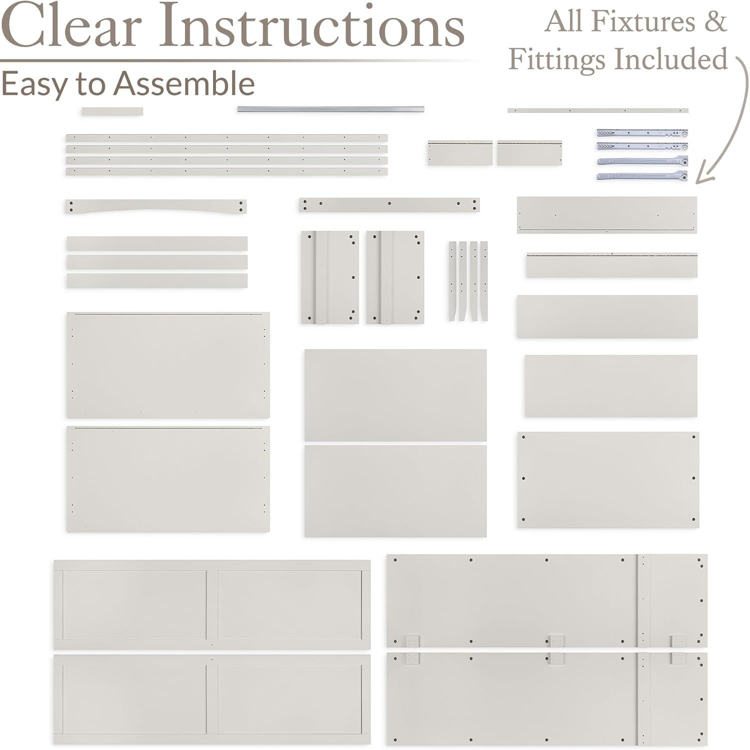 Natural Stone Double Wardrobe with Drawer | Soft Close Doors | Clothes Rail