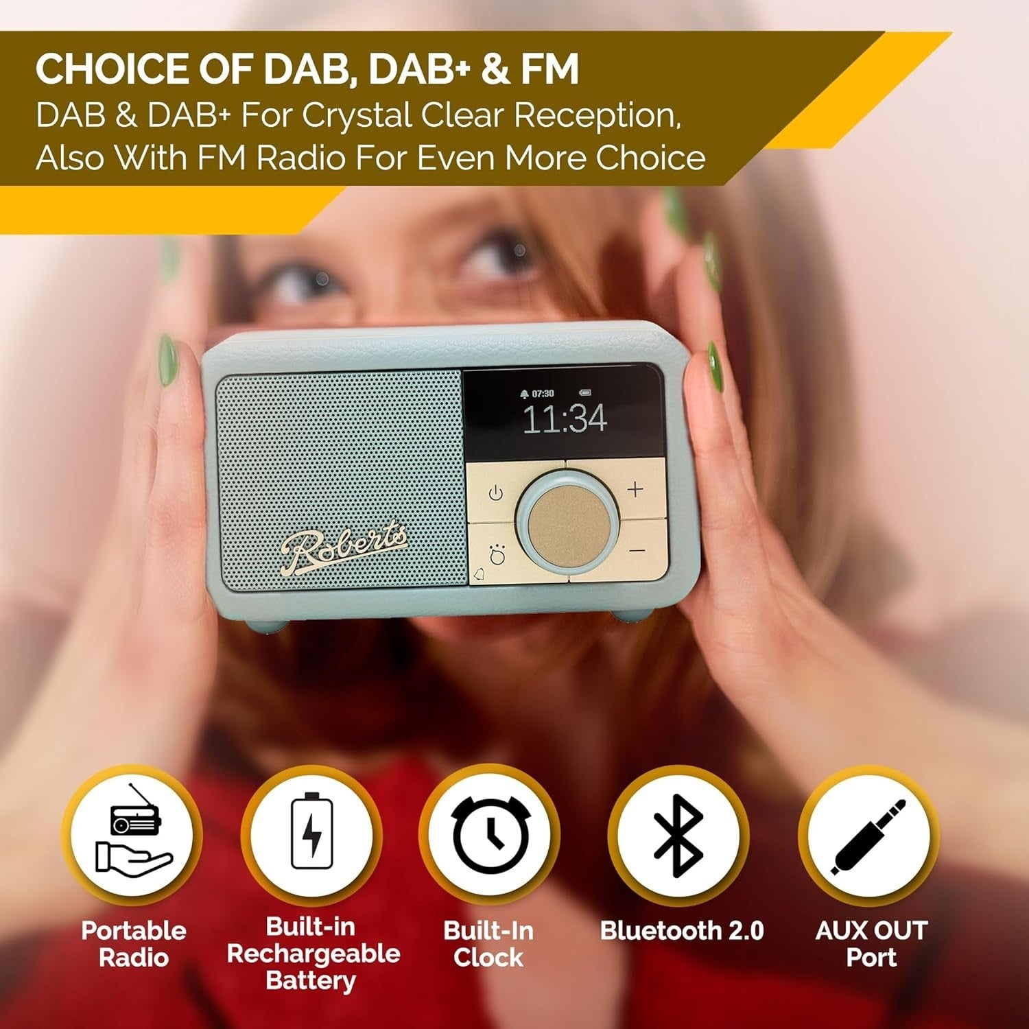 Portable FM DAB/DAB+ Digital Radio Bluetooth Speaker Duck Egg
