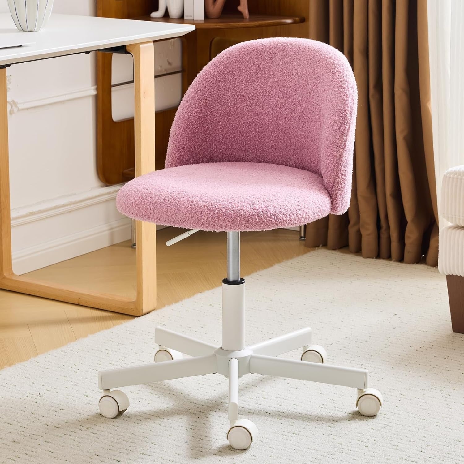 Lilac Purple Teddy Fleece Swivel Desk Chair Small Adjustable Vanity Seat
