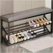 2-Tier Entryway Shoe Bench with Padded Seat & Metal Storage Rack 100cm