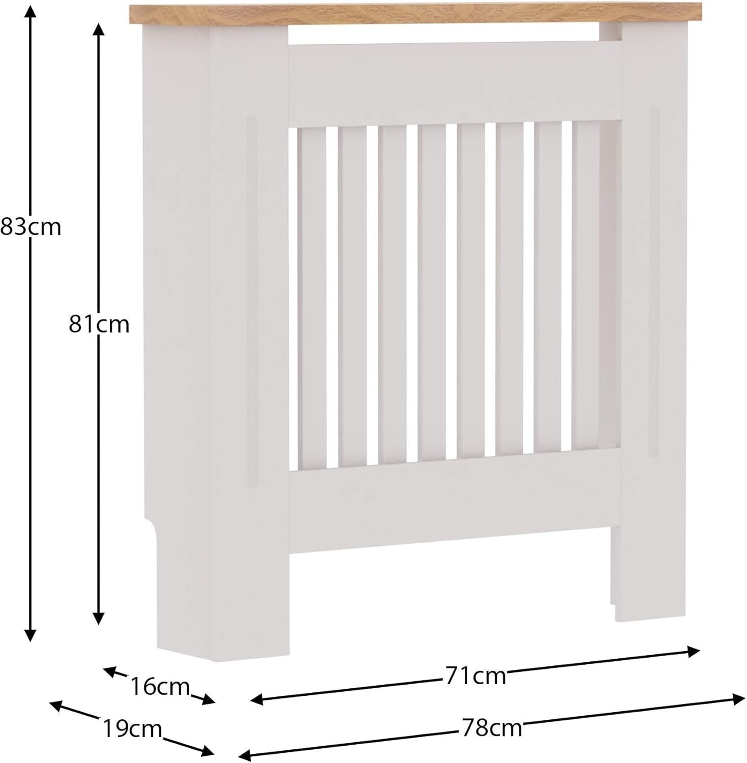 White Radiator Cover Cabinet Small MDF Modern Slatted Grill with Wood Top Shelf
