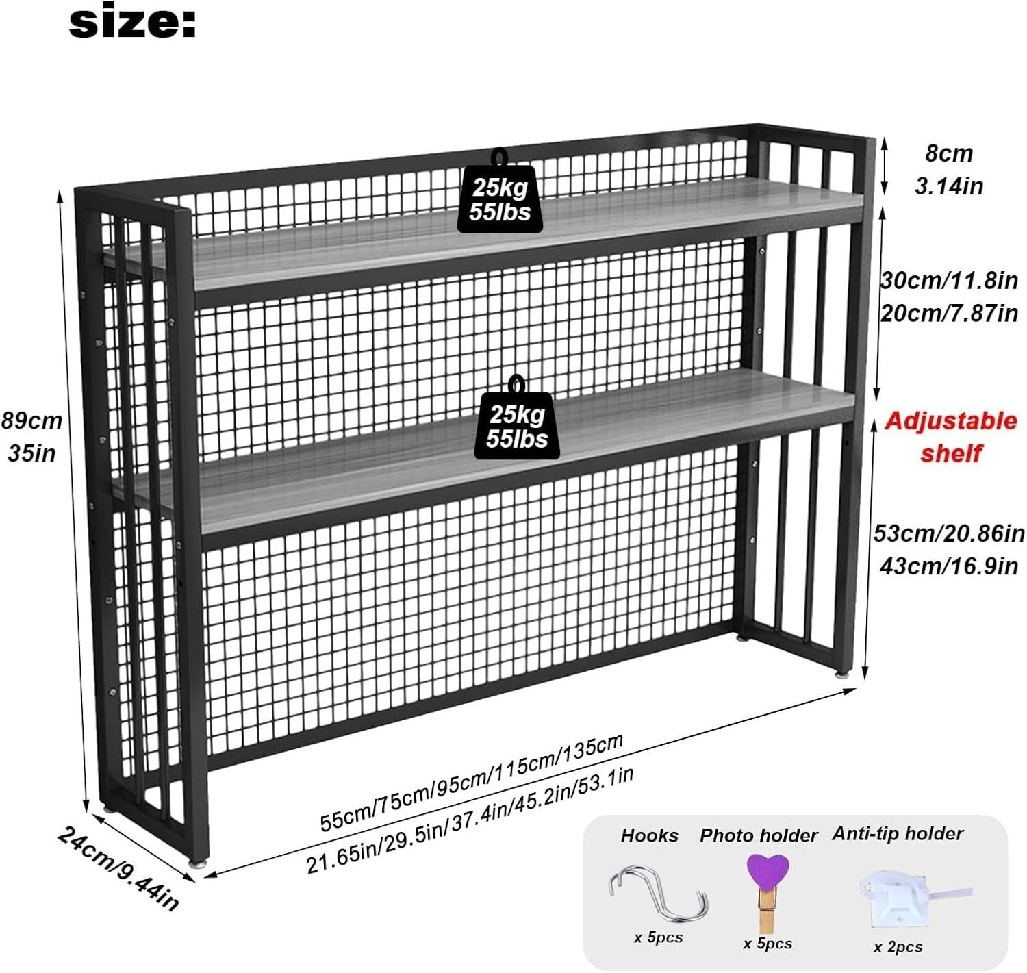 Adjustable Desktop Bookshelf 2-Tier White Industrial Monitor Riser Shelf 95cm