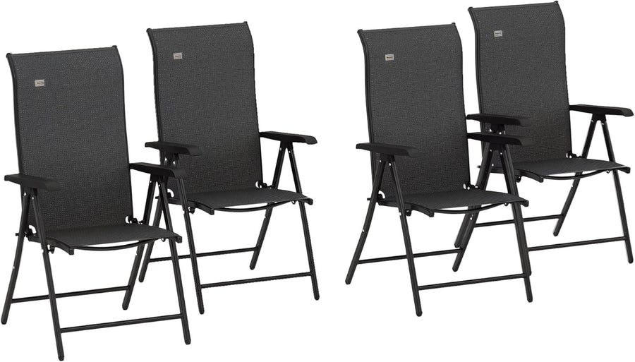 Outdoor Folding Rattan Chairs Set of 4 Adjustable Recliner Patio Dining Grey