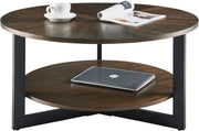 Round Coffee Table with 2-Tier Storage, Solid Wood & Metal Frame 85x45.3cm
