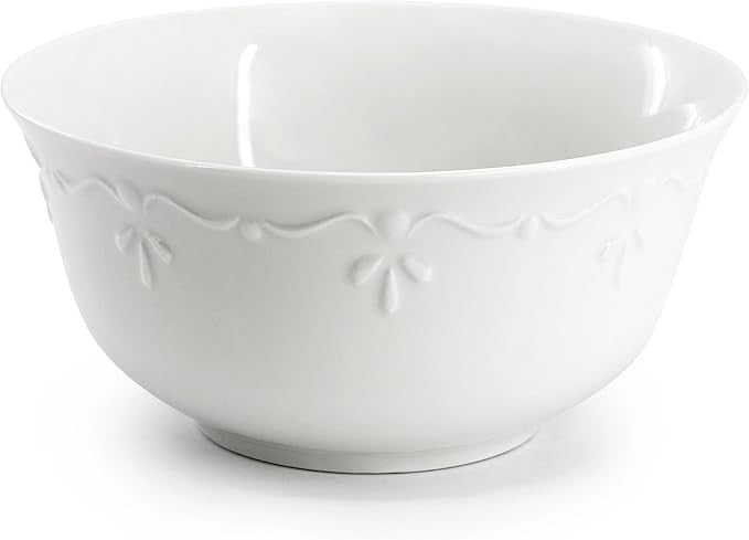 16pc White Porcelain Dinnerware Set Embossed Edge Plates Bowls Mugs
