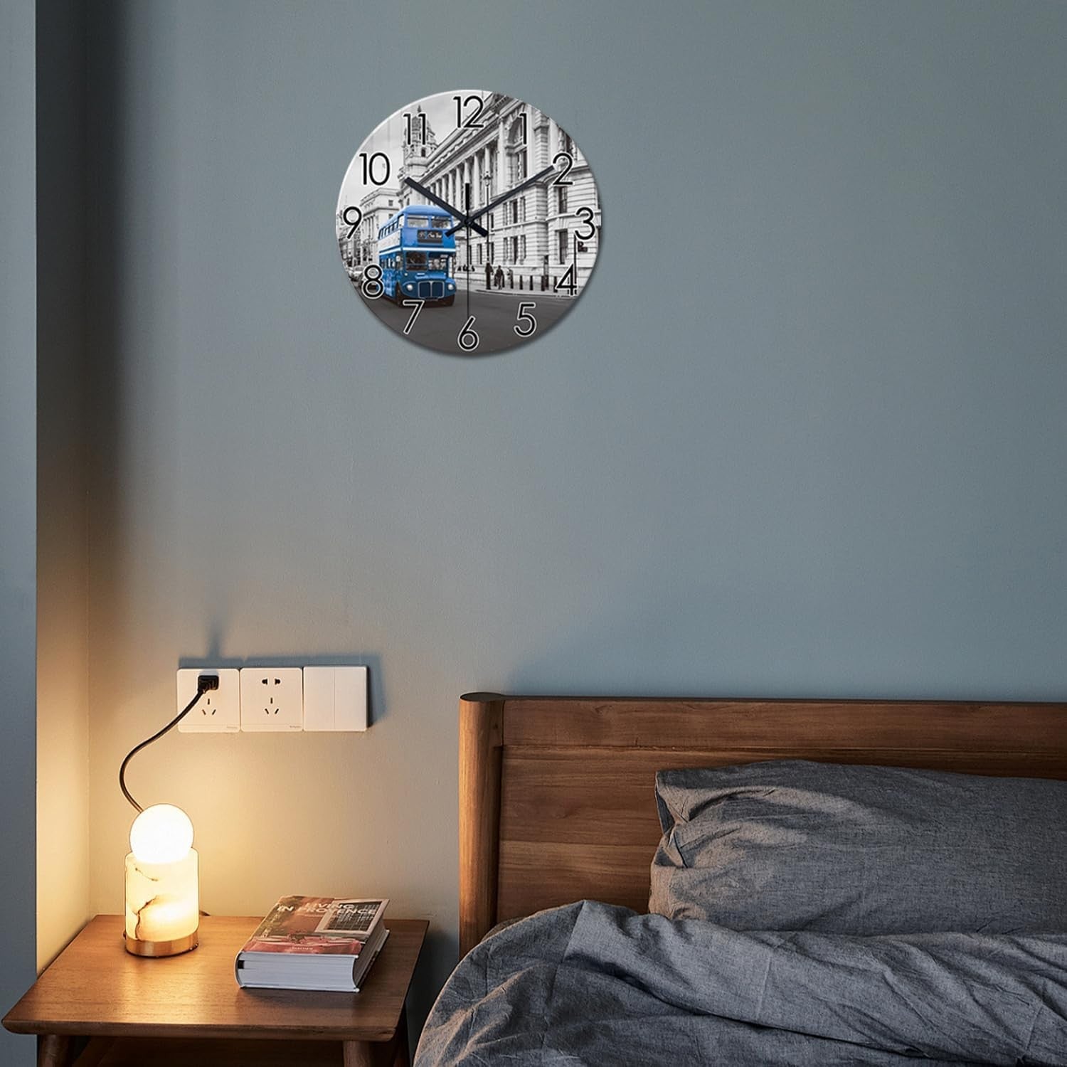 12" London Bus Wall Clock Silent Round Glass Modern Home Decor