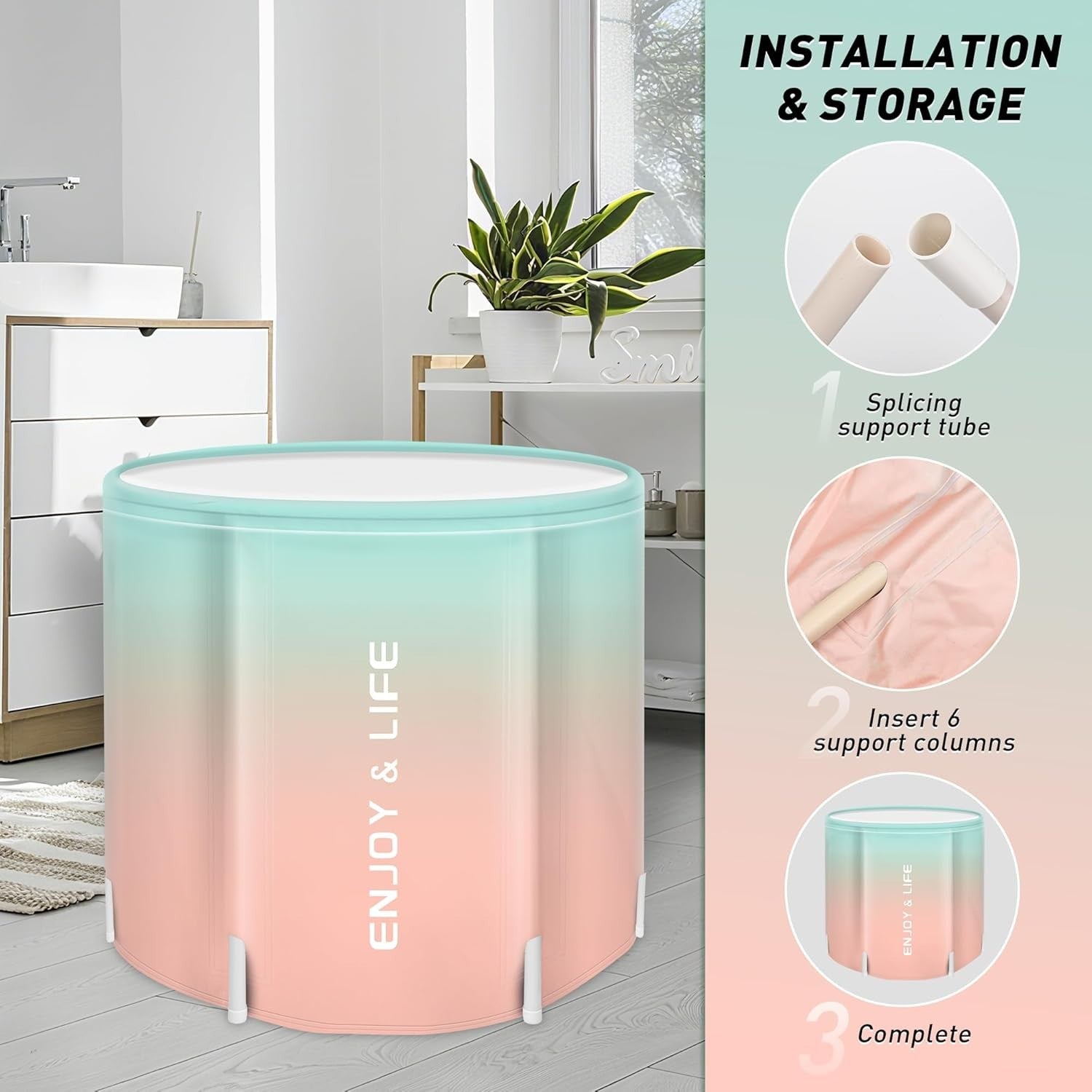 Portable Foldable Family Bathtub SPA Soaking Tub Pink Hot & Ice Bath