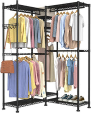 Adjustable Clothes Rail 5 Rods & 7 Shelves – Black 195cm