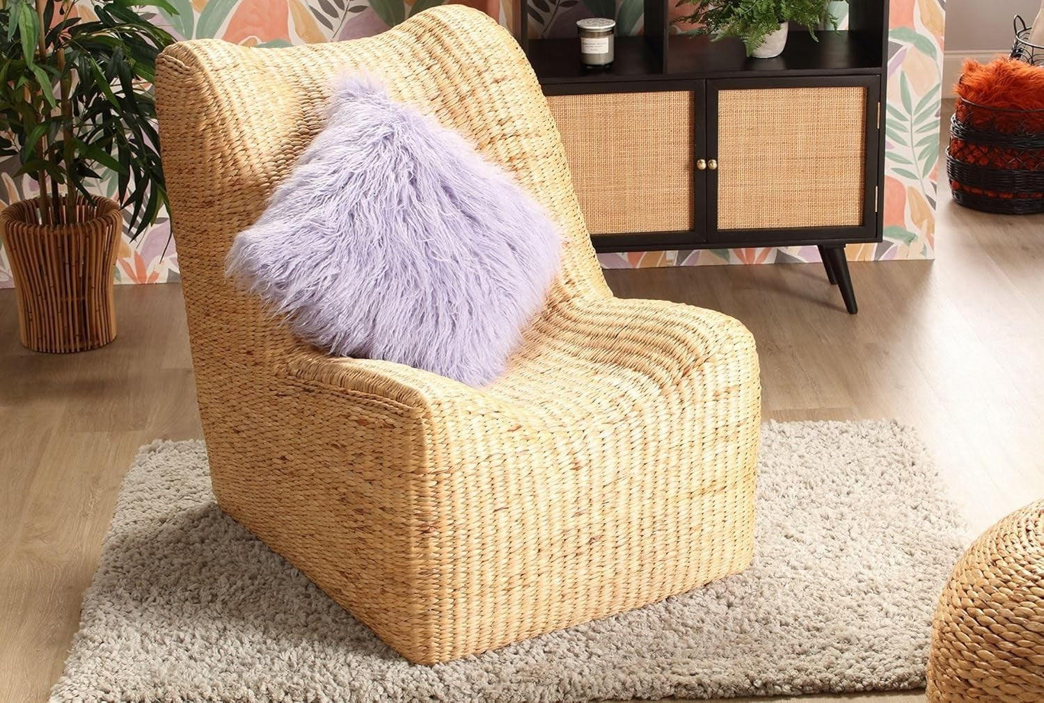 Luxury Rattan Statement Chair Indoor Woven Occasional Chair Modern Armchair