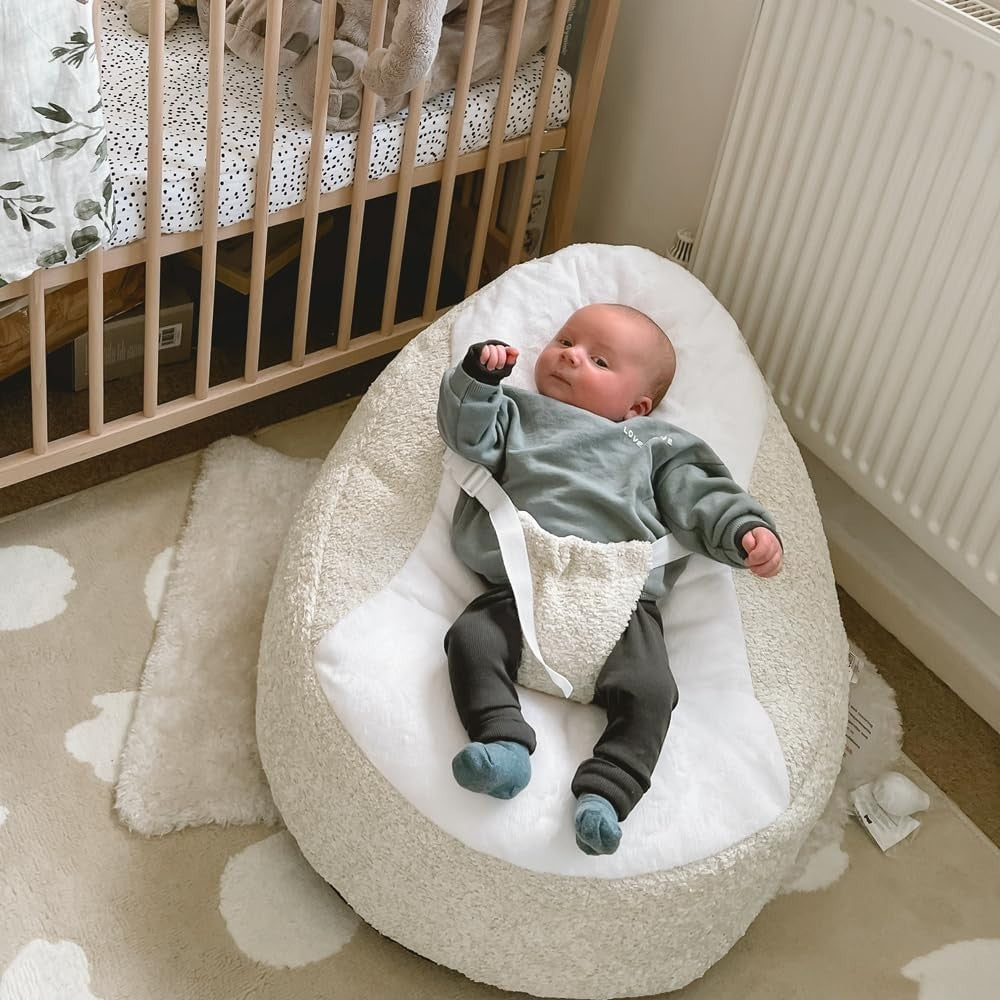 Newborn Baby Beanbag Chair with Safety Harness Soft Ergonomic Lounger 0-6 Months