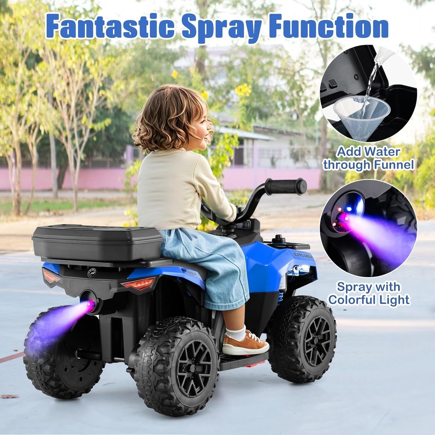 Kids Electric Quad Bike 6V Ride On ATV LED Lights Music Blue 20kg