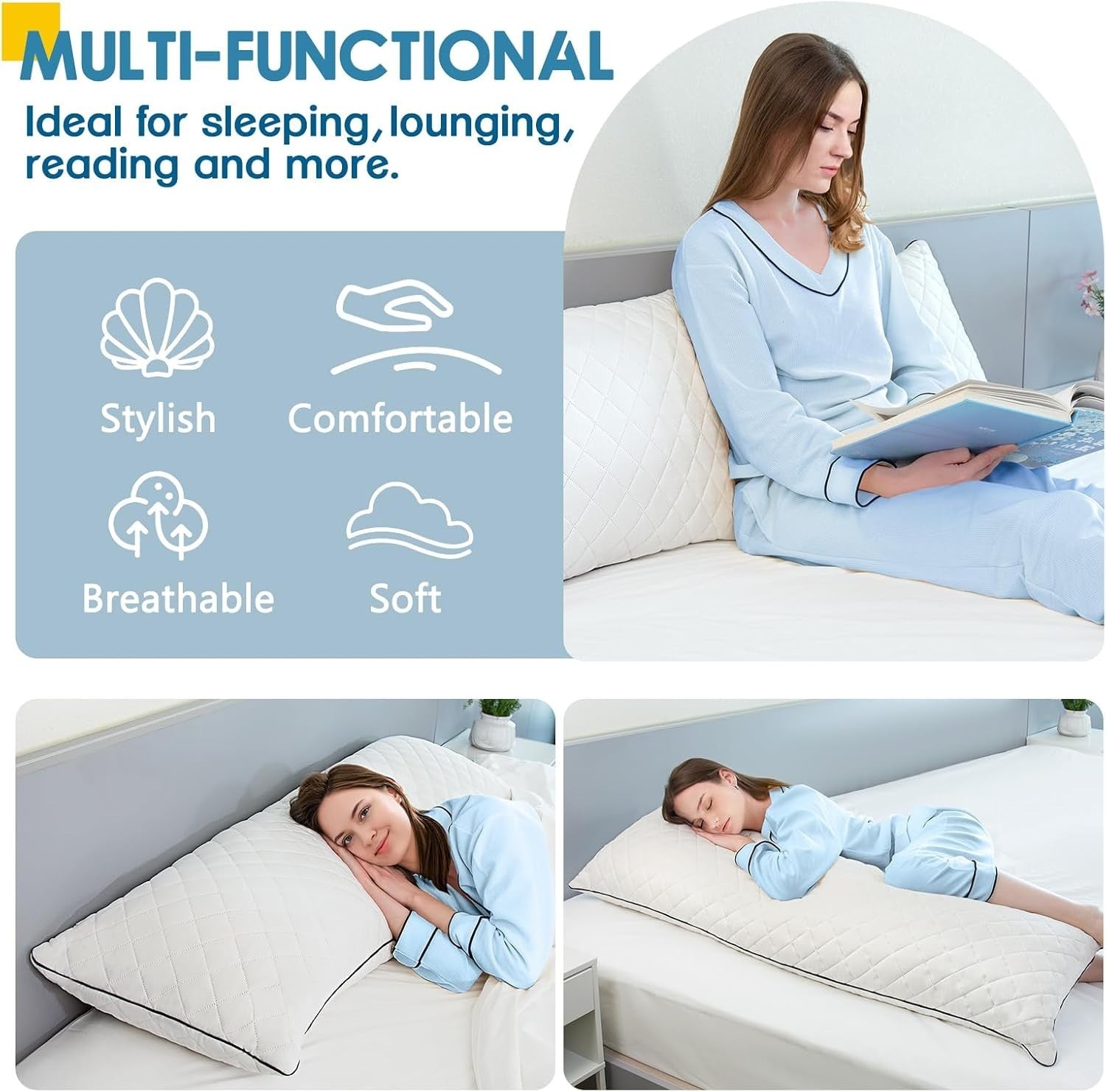 Memory Foam Body Pillow 20x60 Firm Full Support for Side Sleepers