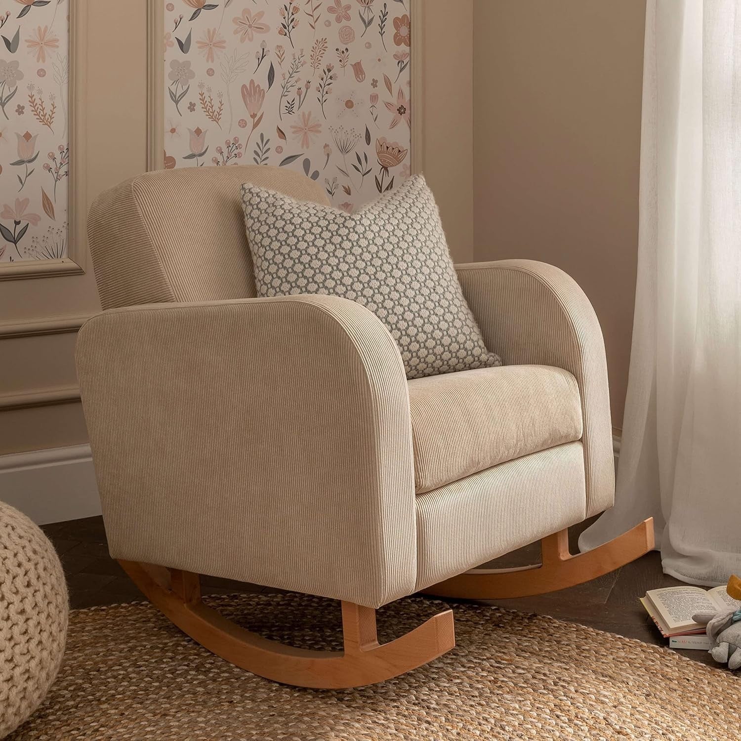 Nursing Rocking Chair Sand - Soft Foam Seat, Solid Back, Modern Nursery