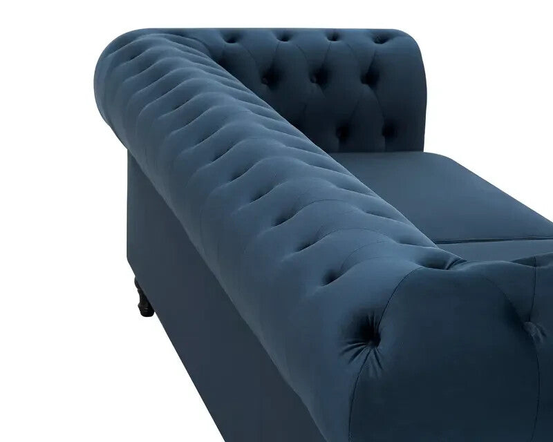 3 Seater Chesterfield Velvet Sofa Midnight Blue Tufted Scroll Arms UK