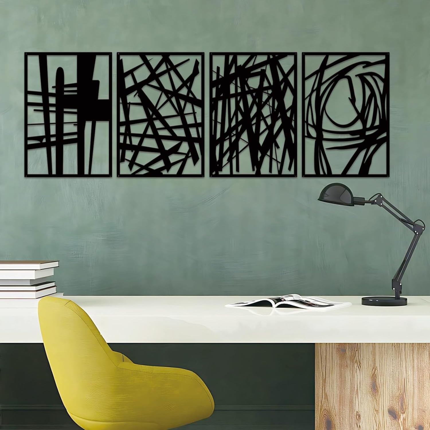 4-Piece Black Metal Wall Art Abstract Minimalist 3D Sculpture