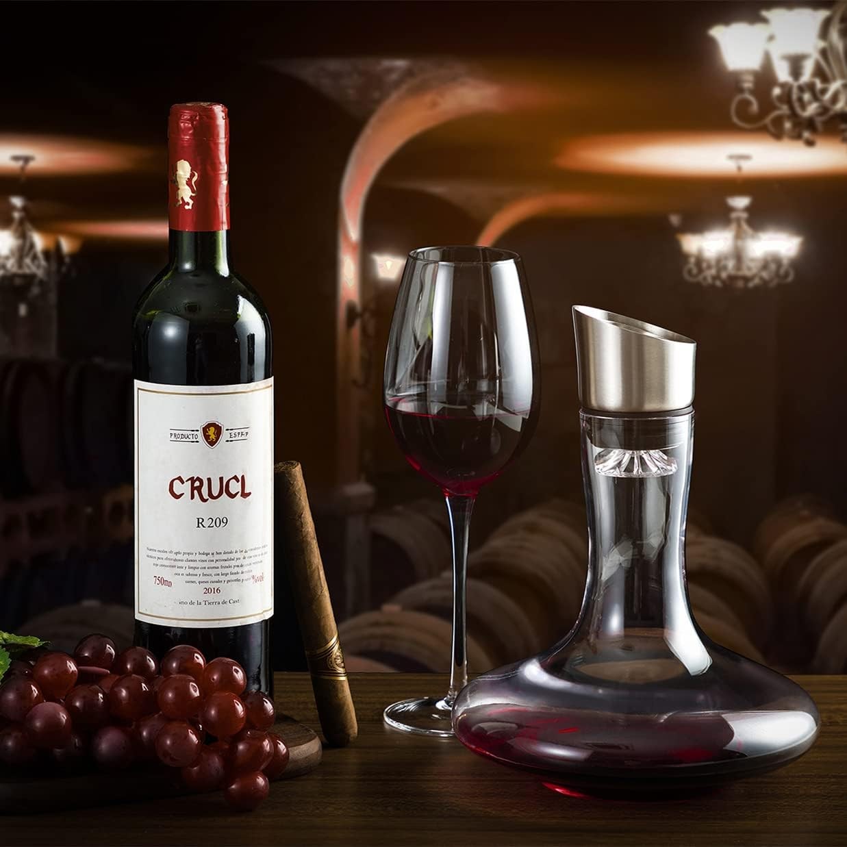 Wine Decanter with Built-In Aerator Filter 1200ml Crystal Carafe Gift Set