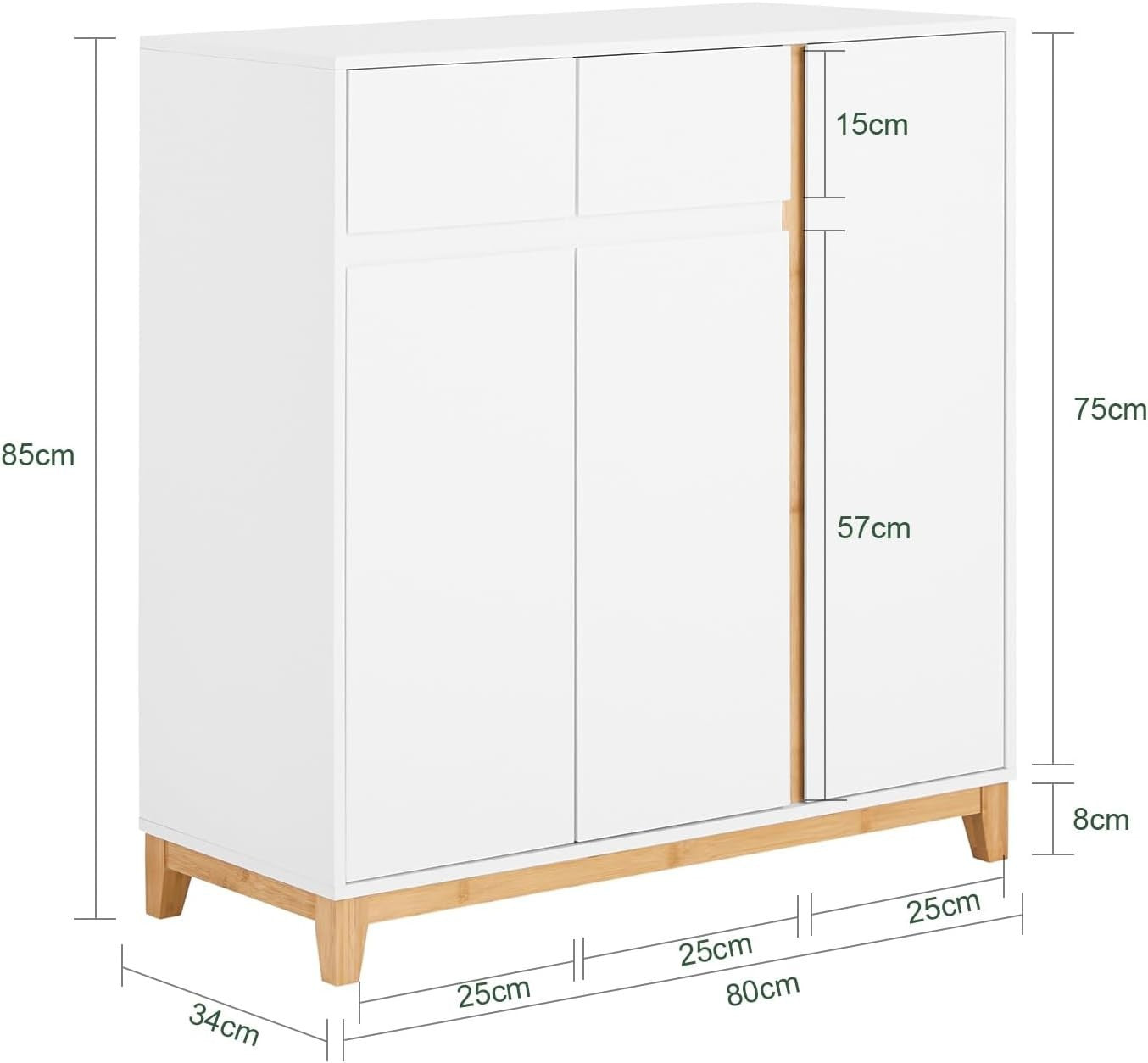 White Slim Shoe Cabinet 3 Doors 2 Drawers with Adjustable Shelves 80x34x85cm