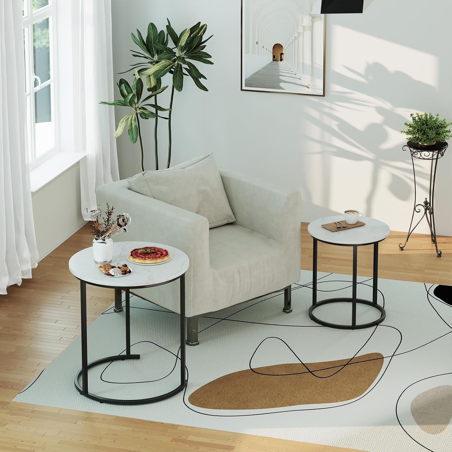 Black Nesting Coffee Tables Set of 2 Modern Round Side End Sofa Living Room