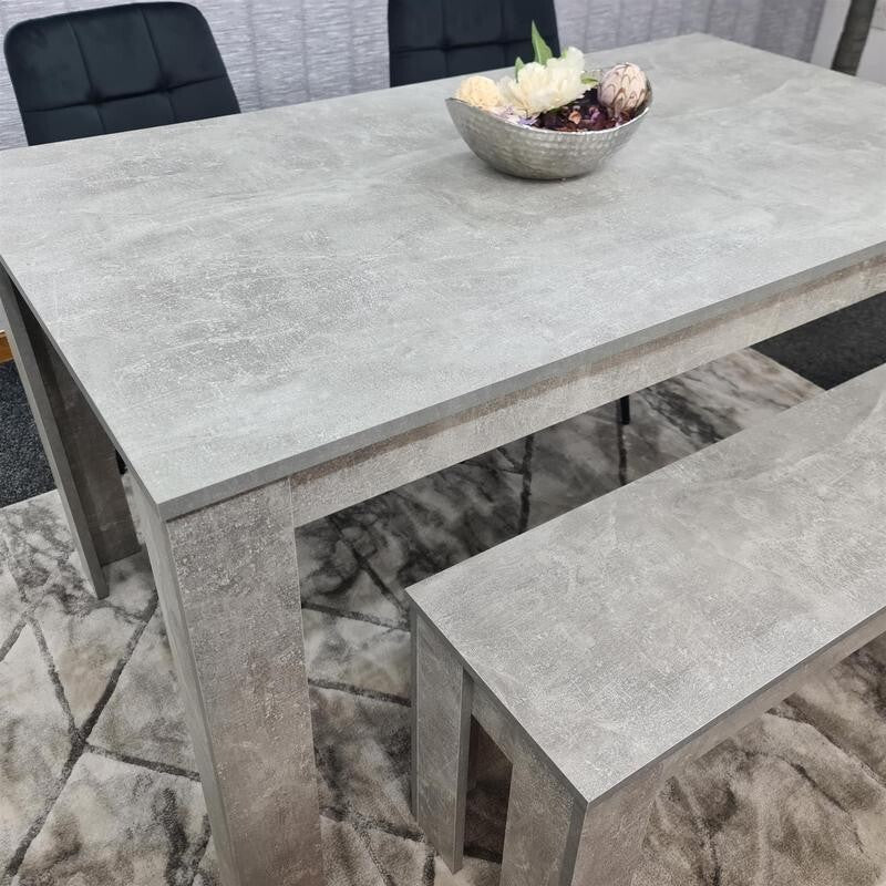 Modern Grey Dining Table Set with 2 Chairs & Bench – MDF Kitchen Set