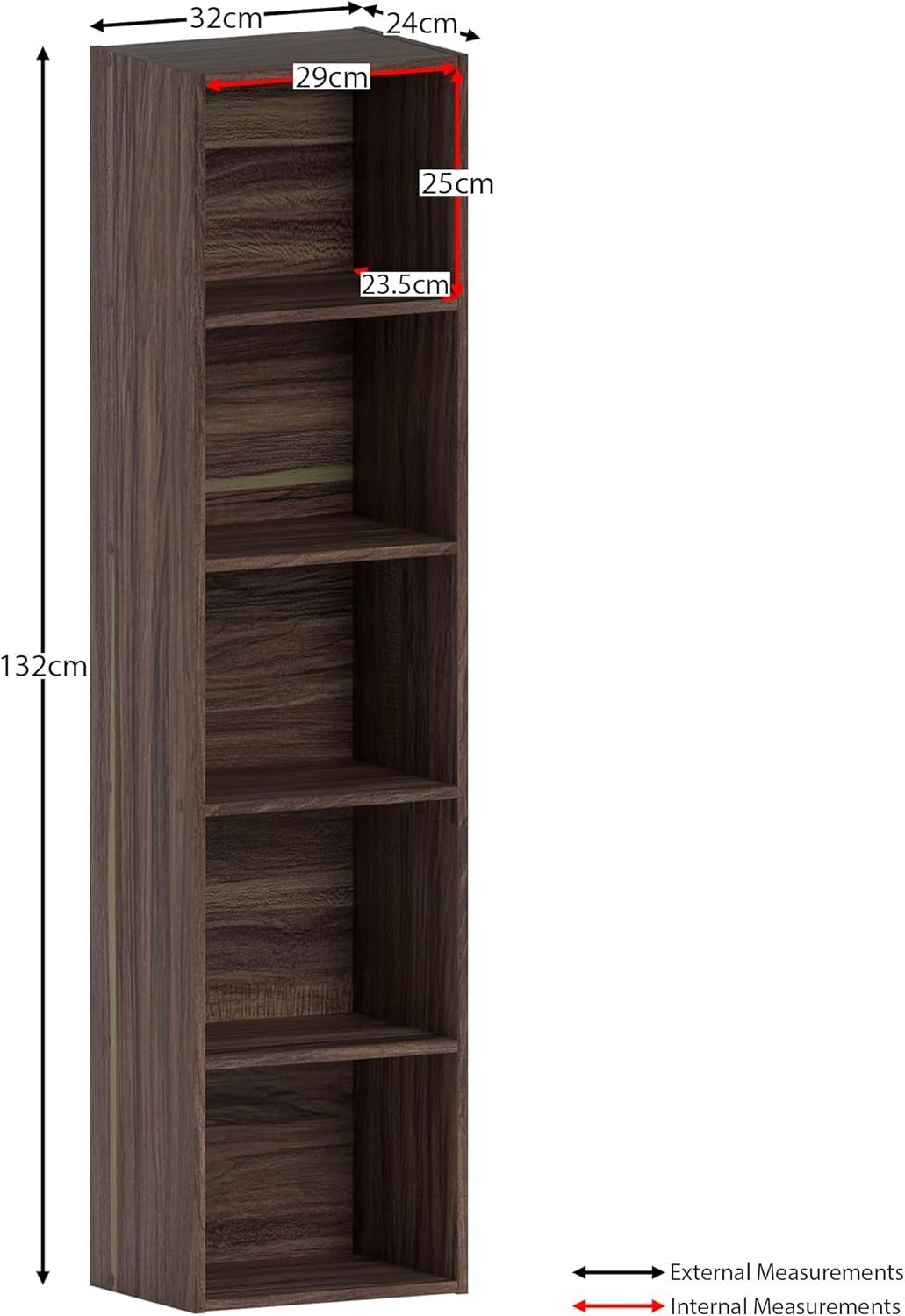 5 Tier Walnut Wooden Cube Bookcase Small Storage Shelf for Living Room Office