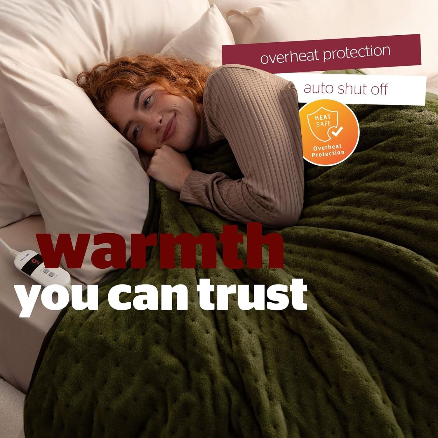 Electric Heated Throw Blanket Fleece Fast Heat 9 Settings 120x160cm