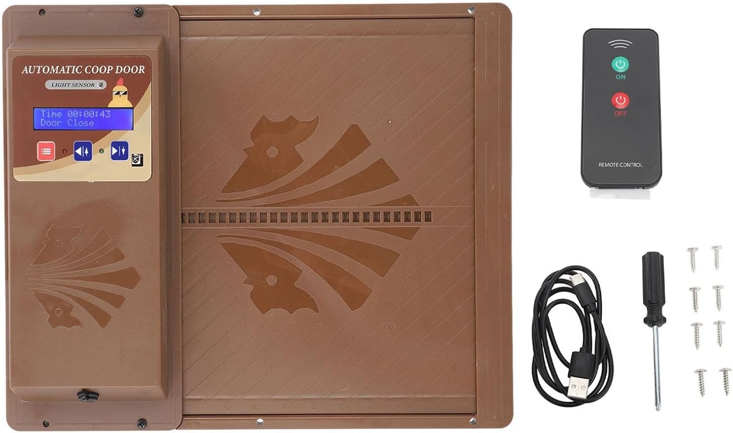 Automatic Chicken Coop Door Opener Timer Light Sensor Brown