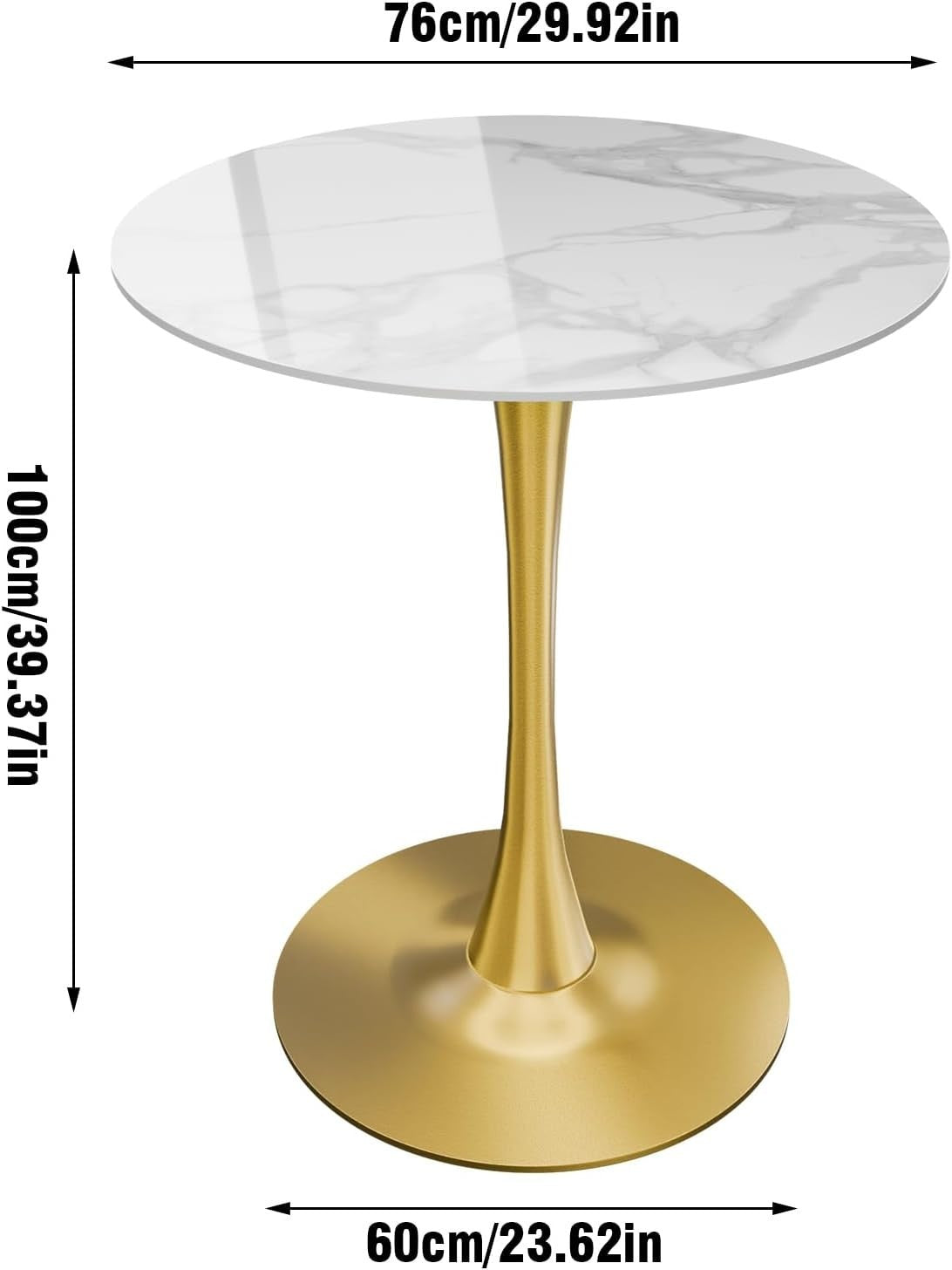 Rich White 76cm Round Bar Table Tall 100cm Sintered Stone Top Gold Metal Base