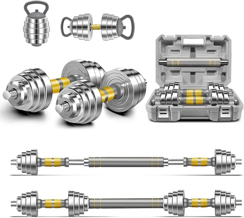 Adjustable Dumbbell Barbell Set 20kg 3-in-1 Steel Home Gym Weights