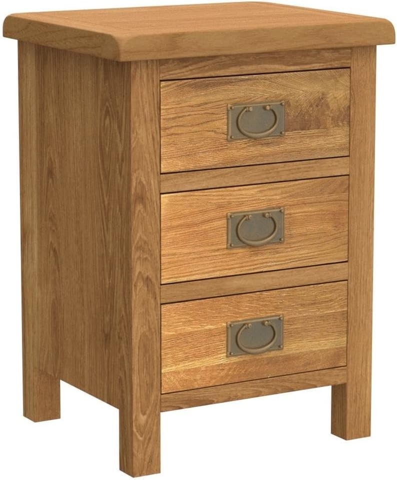 Rustic Oak 3 Drawer Bedside Table – Solid Wood Nightstand Storage Cabinet