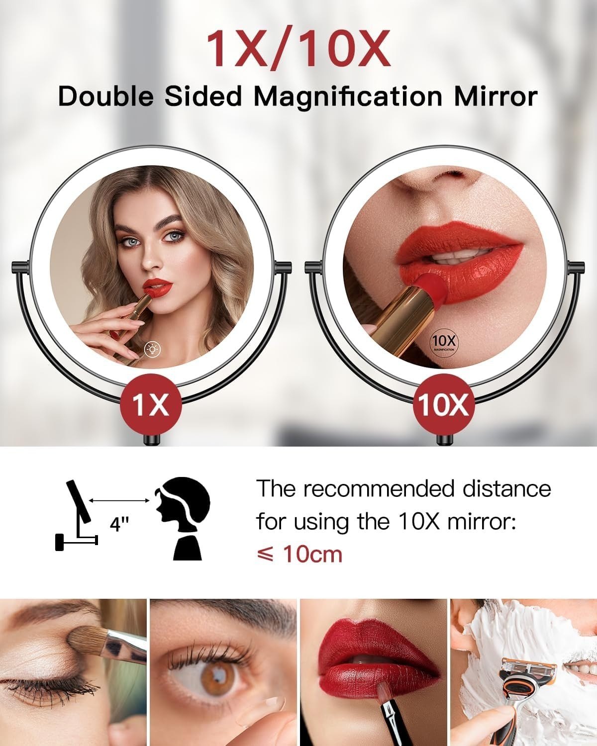 Wall Mounted Lighted Makeup Mirror 9" LED 1X/10X Magnification Touch Sensor
