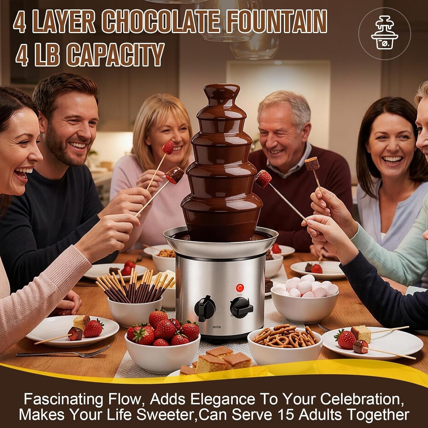 4 Tier Chocolate Fountain Machine Electric Fondue Melter Party 220V